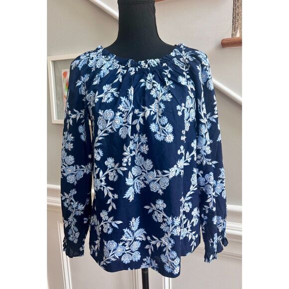 J. Crew Tops - J. Crew blue and white floral print shirt size XS